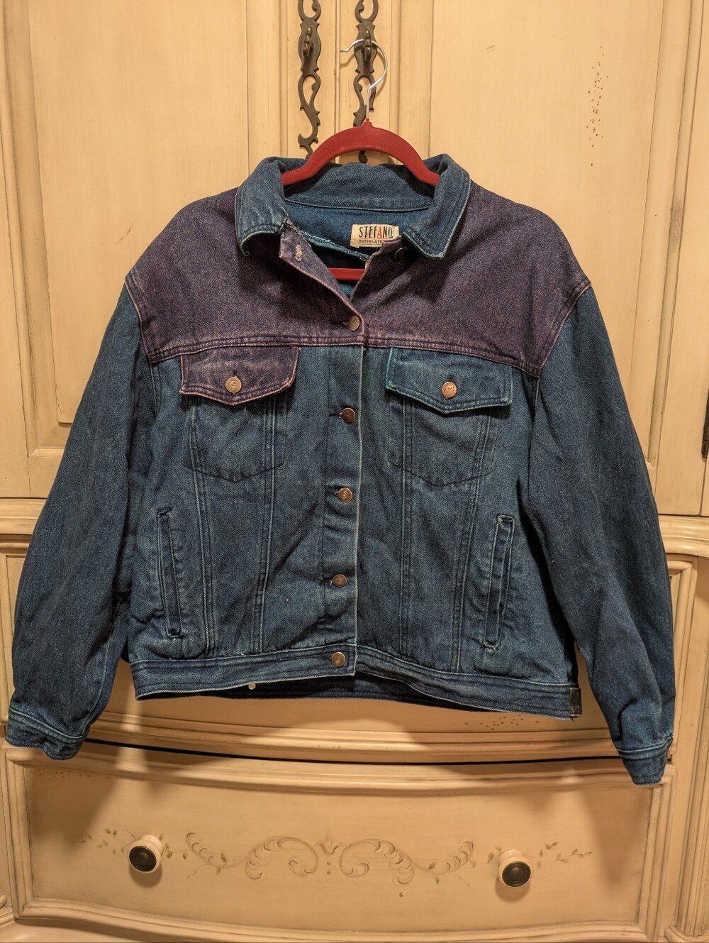 Vintage 80s/90s Baddie - Stefano Denim Jean Colorblock Jacket size 14/16